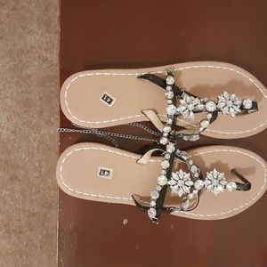 Black RHINESTONES Sandals Size 10